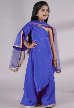 Embellished Shantoon Asymmetric Pakistani Suit in Royal Blue