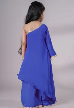 Embellished Shantoon Asymmetric Pakistani Suit in Royal Blue