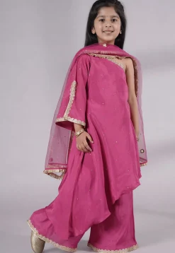 Embellished Shantoon Asymmetric Pakistani Suit in Pink