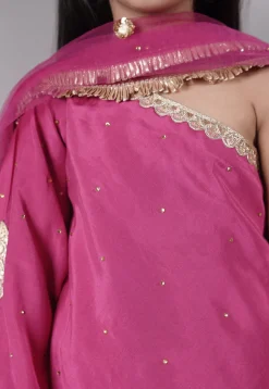 Embellished Shantoon Asymmetric Pakistani Suit in Pink