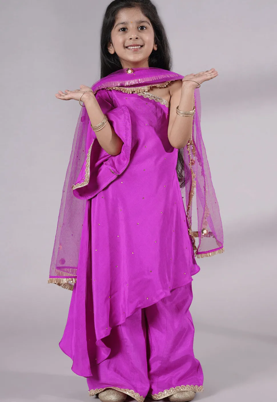 Embellished Shantoon Asymmetric Pakistani Suit in Magenta