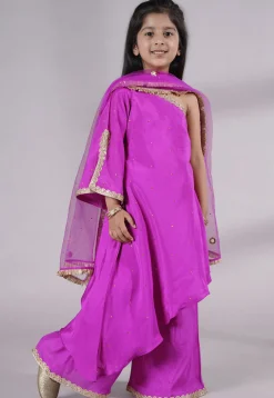 Embellished Shantoon Asymmetric Pakistani Suit in Magenta