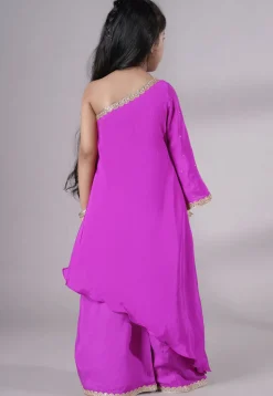 Embellished Shantoon Asymmetric Pakistani Suit in Magenta