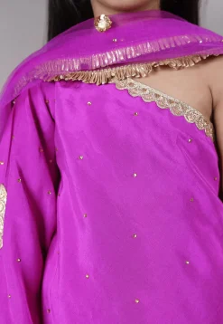 Embellished Shantoon Asymmetric Pakistani Suit in Magenta