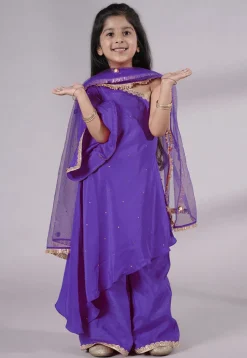 Embellished Shantoon Asymmetric Pakistani Suit in Purple