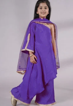 Embellished Shantoon Asymmetric Pakistani Suit in Purple