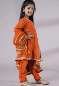 Embellished Shantoon Punjabi Suit in Dark Orange