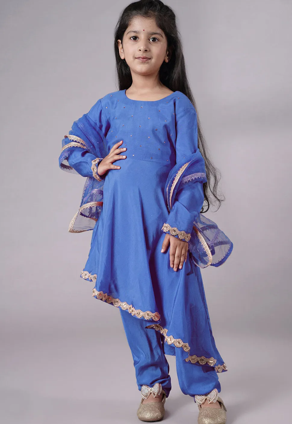 Embellished Shantoon Punjabi Suit in Light Blue