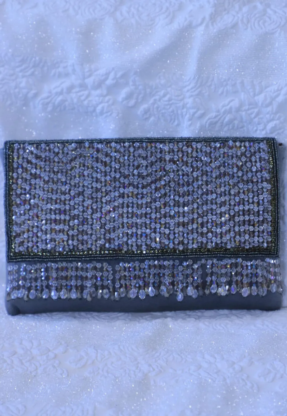 Embellished Suede Clutch Bag in Grey