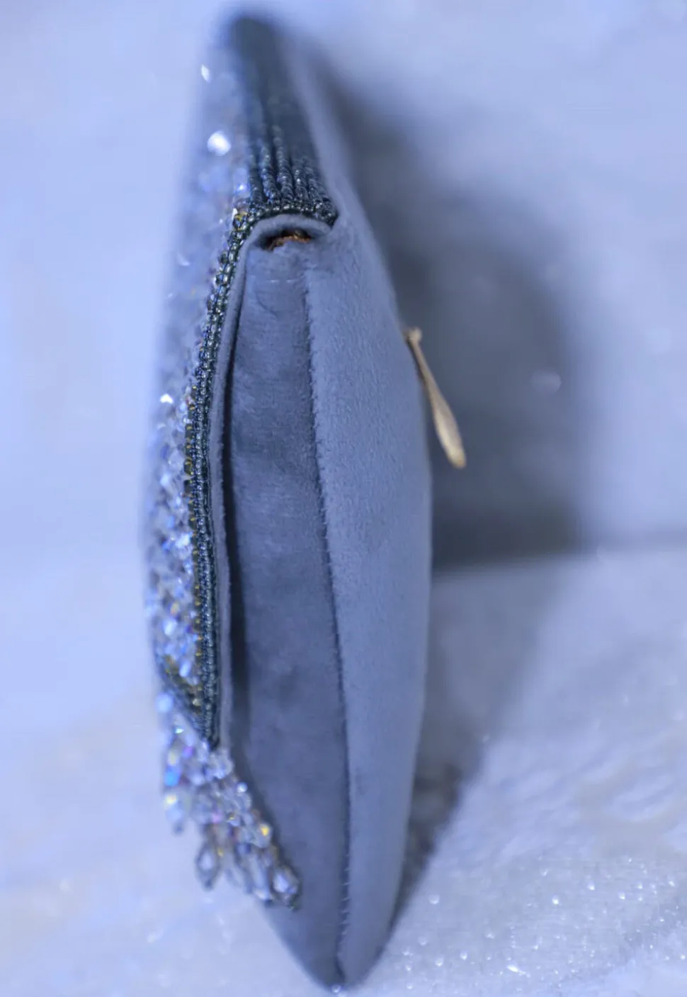Embellished Suede Clutch Bag in Grey