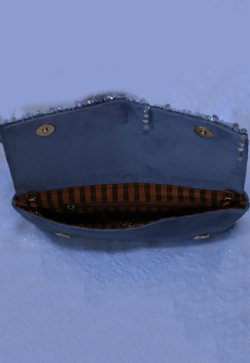 Embellished Suede Clutch Bag in Grey