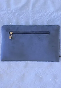 Embellished Suede Clutch Bag in Grey