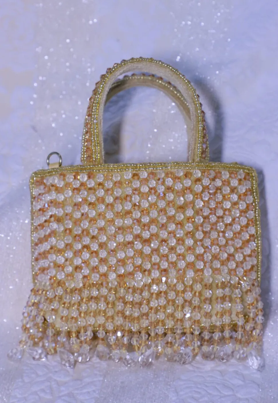 Embellished Suede Sling Bag in Beige