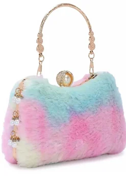 Embellished Synthetic Clutch Bag in Multicolor