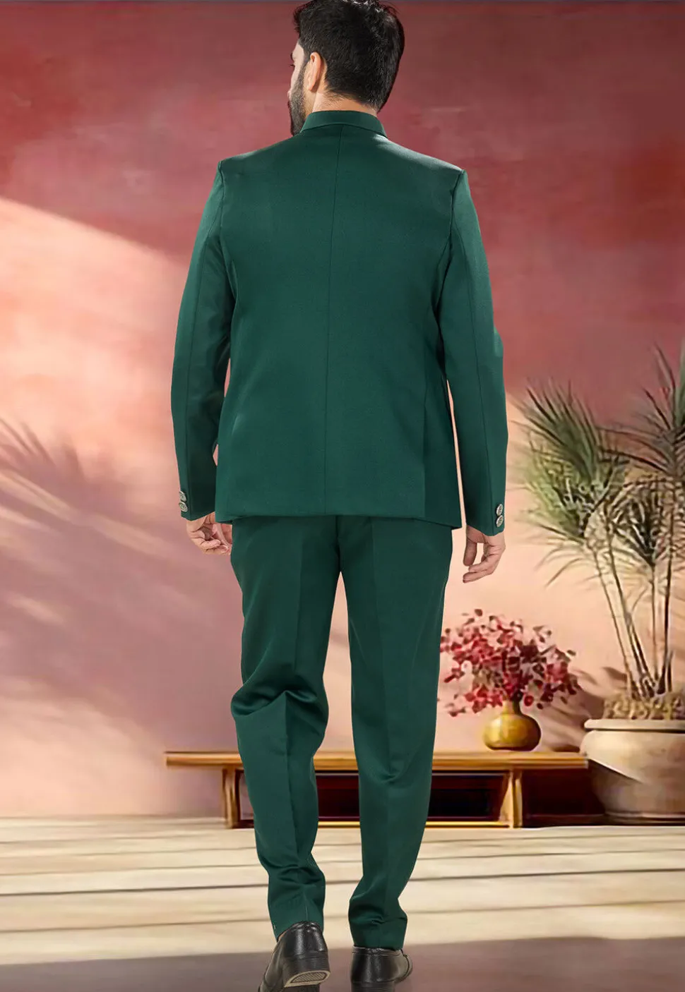 Embellished Terry Rayon Jodhpuri Suit in Green