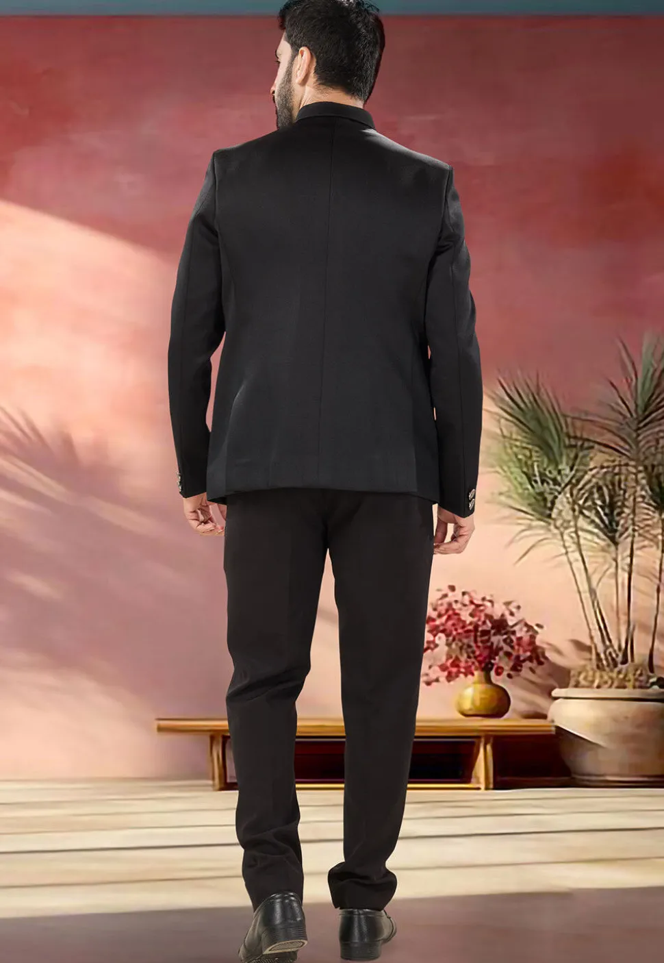 Embellished Terry Rayon Jodhpuri Suit in Black