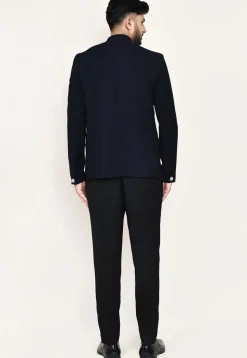 Embellished Terry Rayon Jodhpuri Suit in Navy Blue