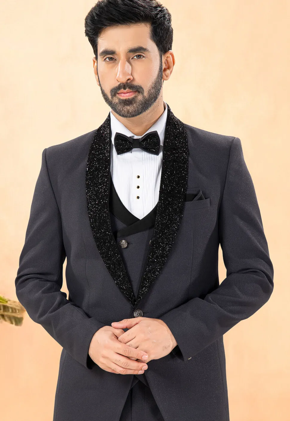 Embellished Terry Rayon Tuxedo in Grey