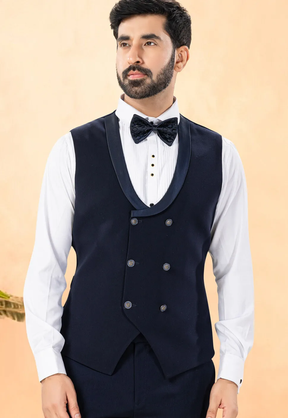Embellished Terry Rayon Tuxedo in Navy Blue