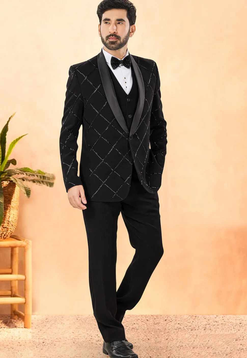 Embellished Terry Rayon Tuxedo in Black