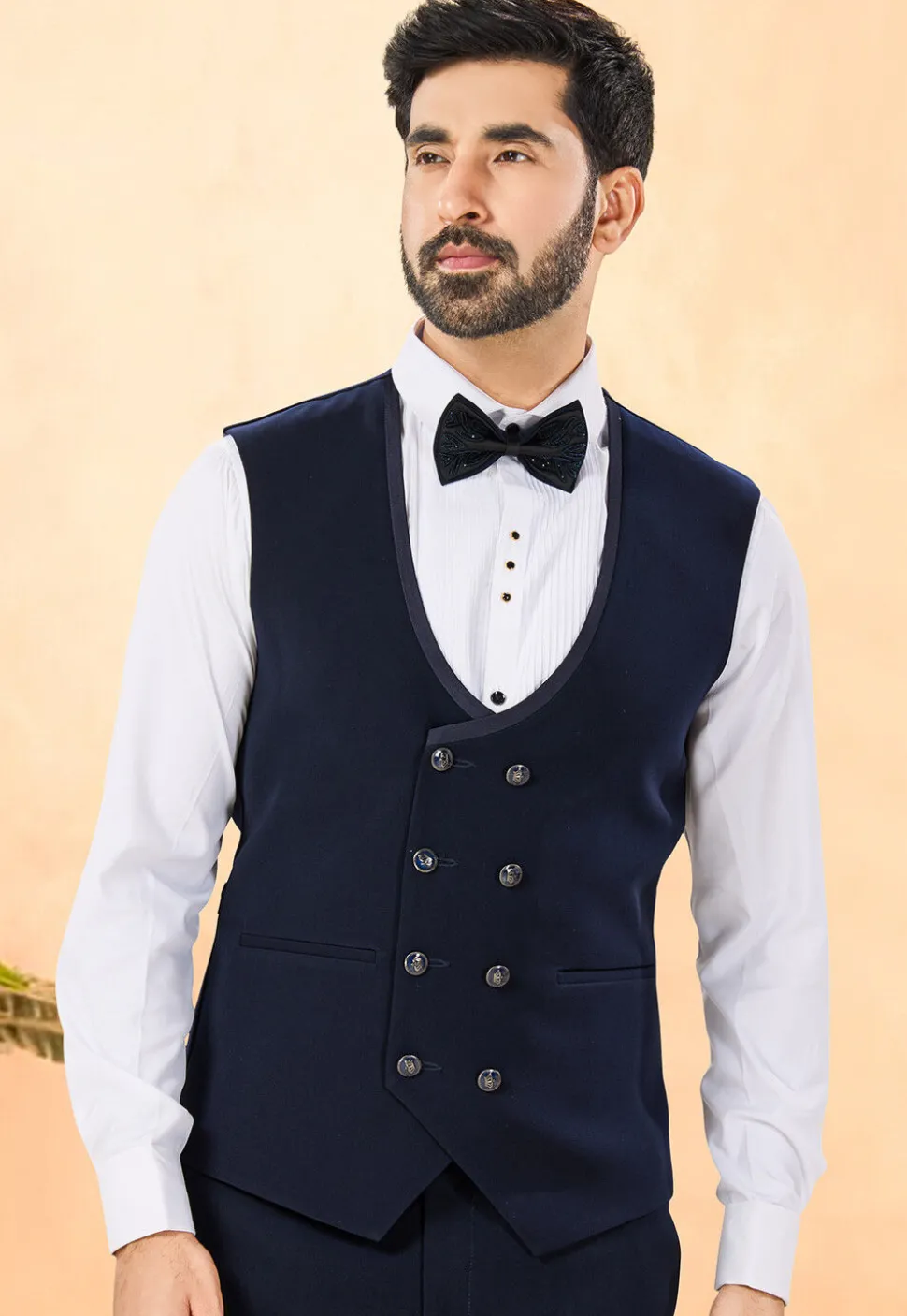 Embellished Terry Rayon Tuxedo in Navy Blue