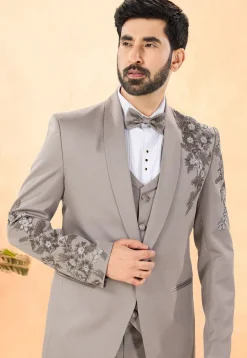 Embellished Terry Rayon Tuxedo in Navy Blue