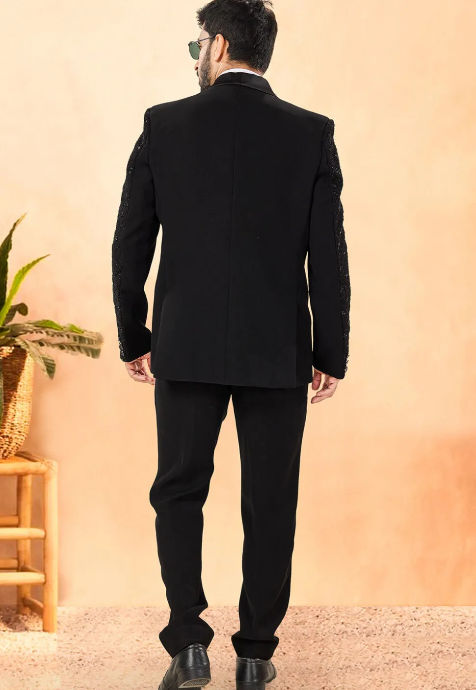 Embellished Terry Rayon Tuxedo in Black