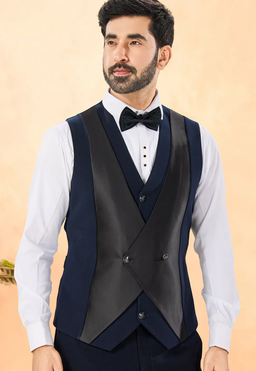 Embellished Terry Rayon Tuxedo in Navy Blue