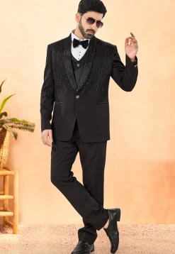 Embellished Terry Rayon Tuxedo in Black
