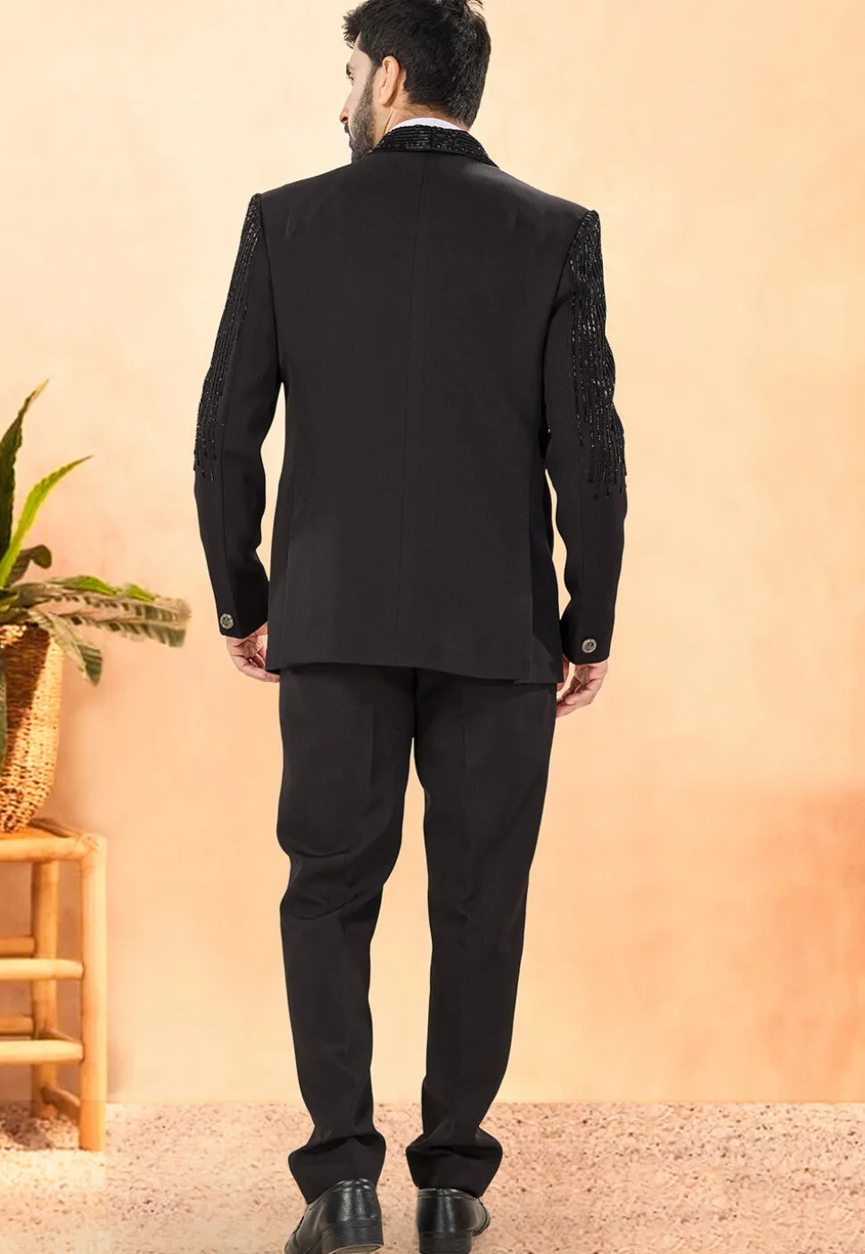 Embellished Terry Rayon Tuxedo in Black