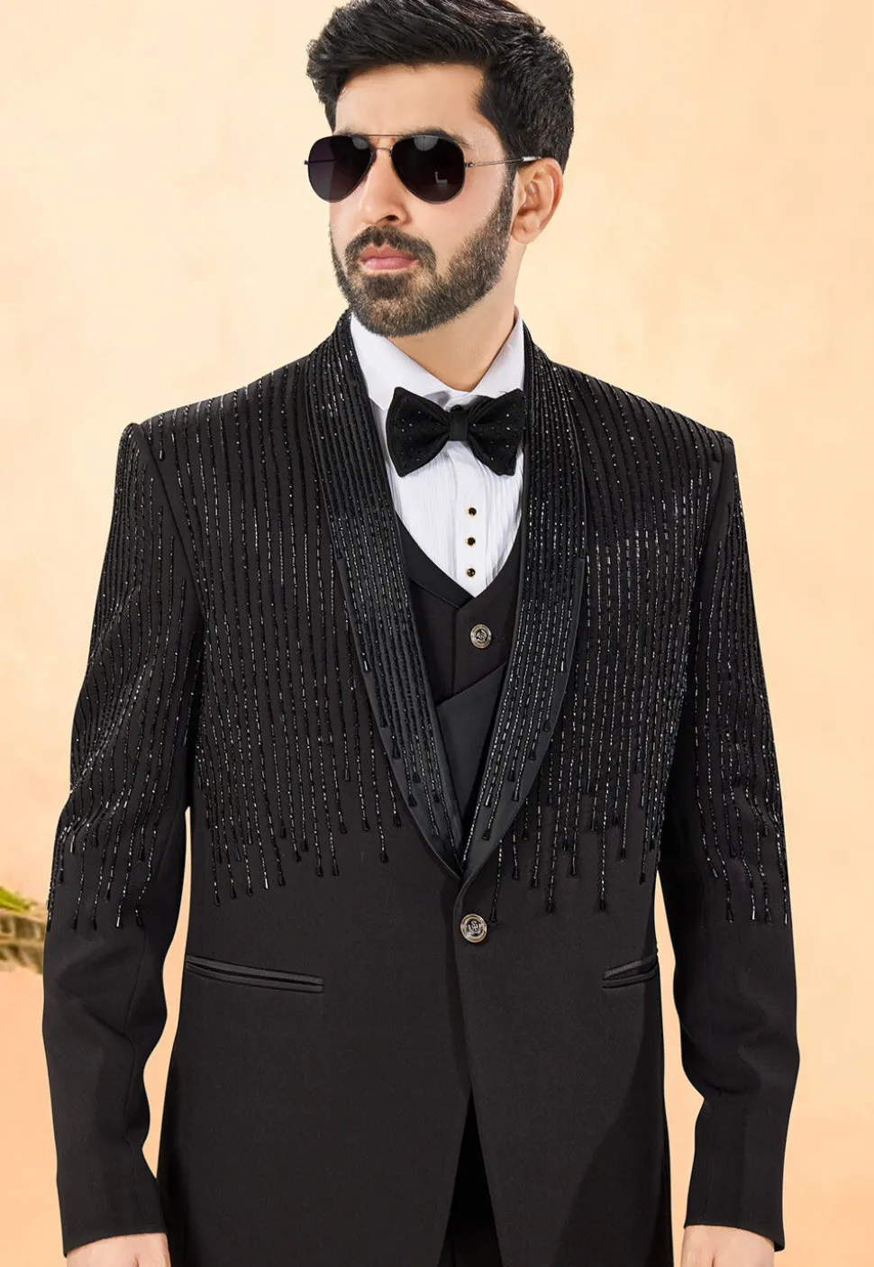 Embellished Terry Rayon Tuxedo in Black
