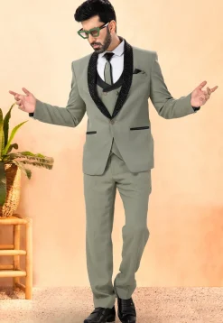Embellished Terry Rayon Tuxedo in Dusty Green