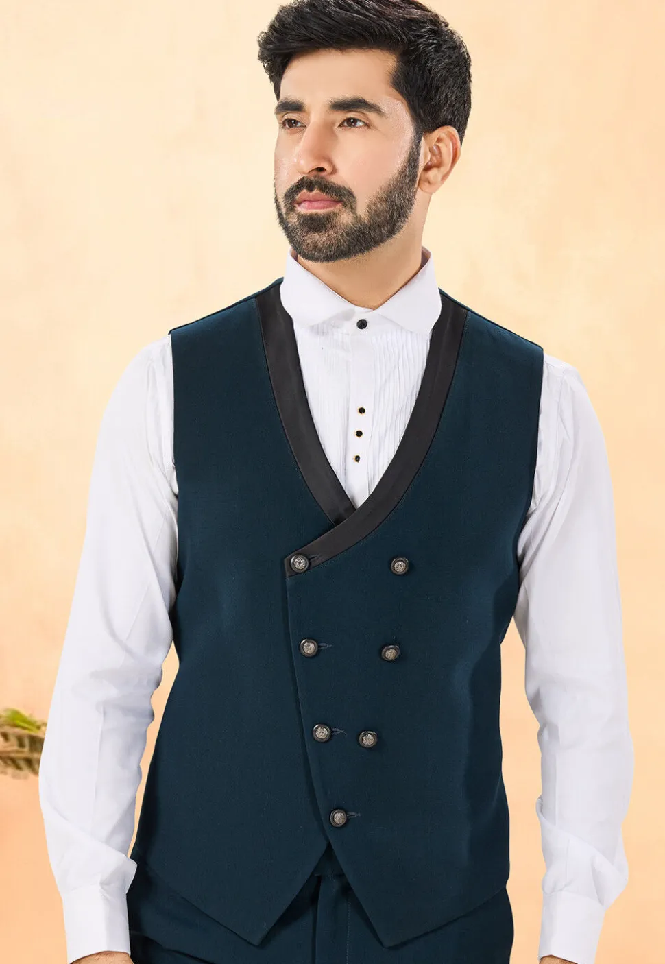 Embellished Terry Rayon Tuxedo in Teal Blue