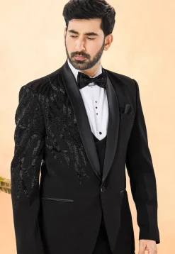 Embellished Terry Rayon Tuxedo in Black