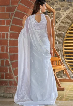 Embellished Tissue Silk Saree in White