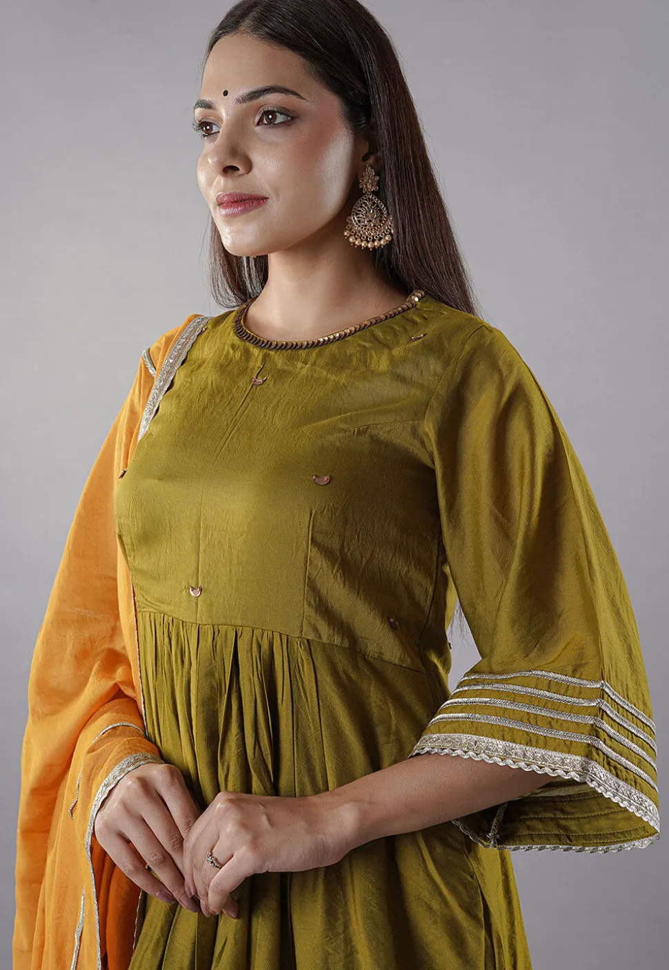 Embellished Trims Chanderi Cotton Pakistani Suit in Green