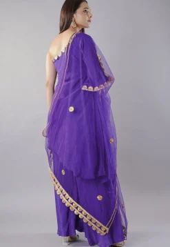 Embellished Trims Muslin Silk Pakistani Suit in Purple