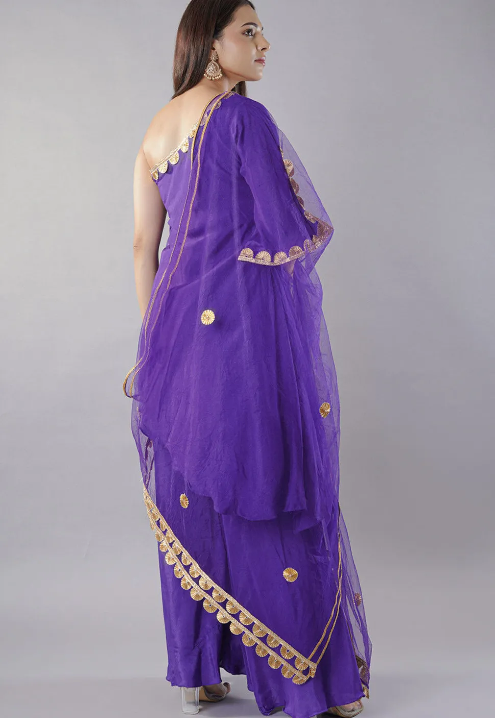 Embellished Trims Muslin Silk Pakistani Suit in Purple