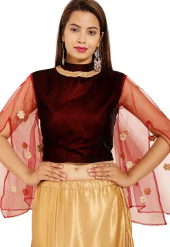Embellished Velvet Blouse in Maroon