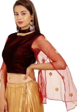 Embellished Velvet Blouse in Maroon