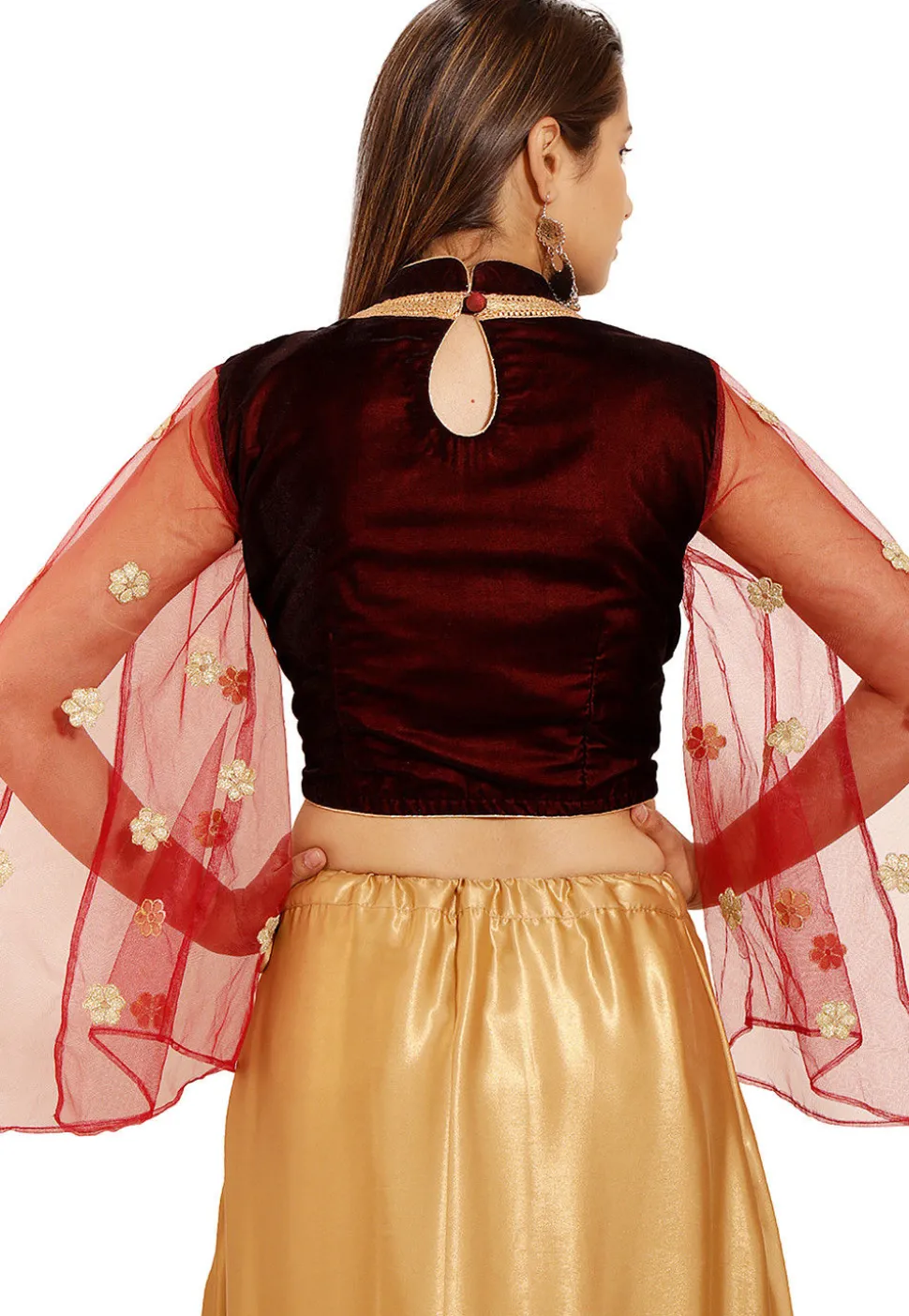 Embellished Velvet Blouse in Maroon
