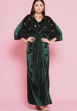 Embellished Velvet Gown in Dark Green