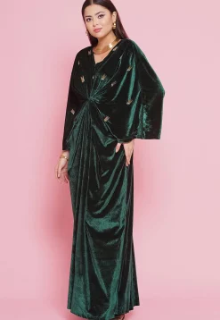 Embellished Velvet Gown in Dark Green