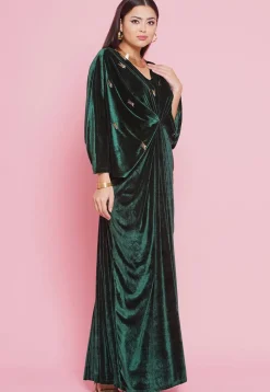 Embellished Velvet Gown in Dark Green