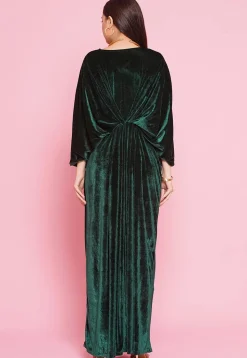 Embellished Velvet Gown in Dark Green