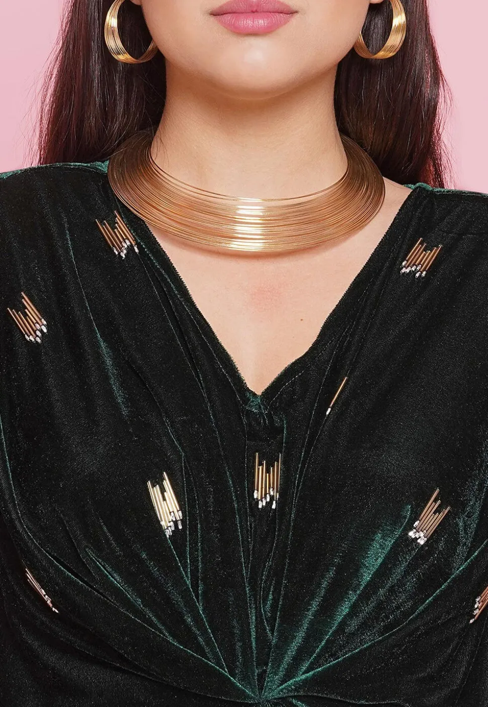 Embellished Velvet Gown in Dark Green