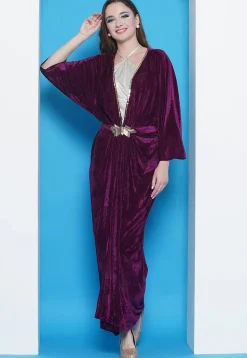 Embellished Velvet Gown in Wine