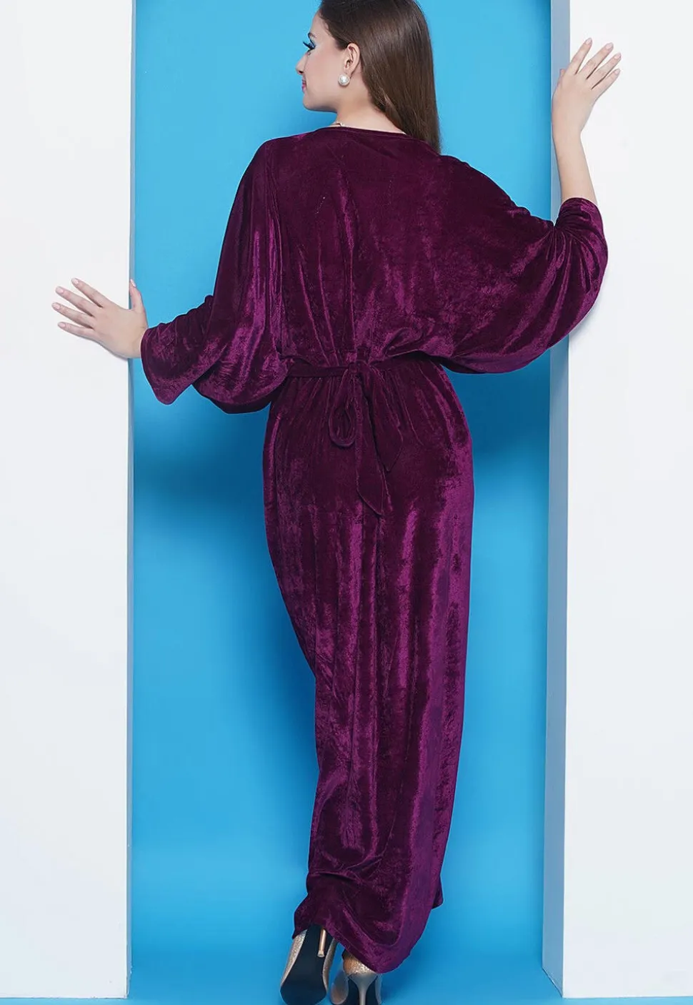Embellished Velvet Gown in Wine