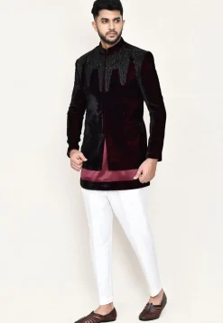 Embellished Velvet Jodhpuri Suit in Maroon