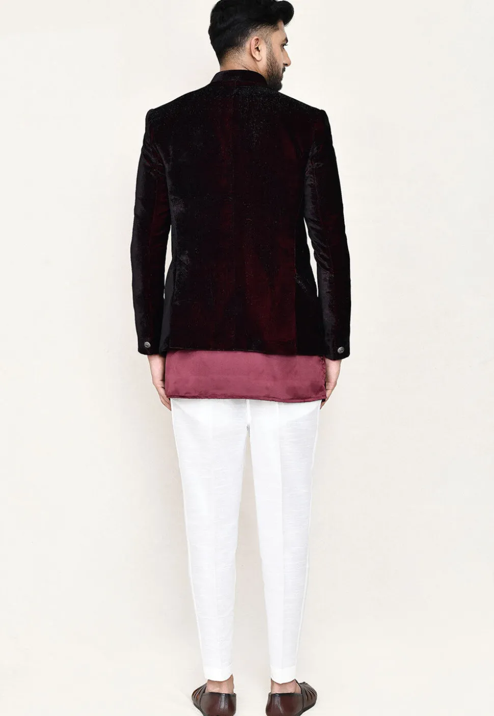 Embellished Velvet Jodhpuri Suit in Maroon